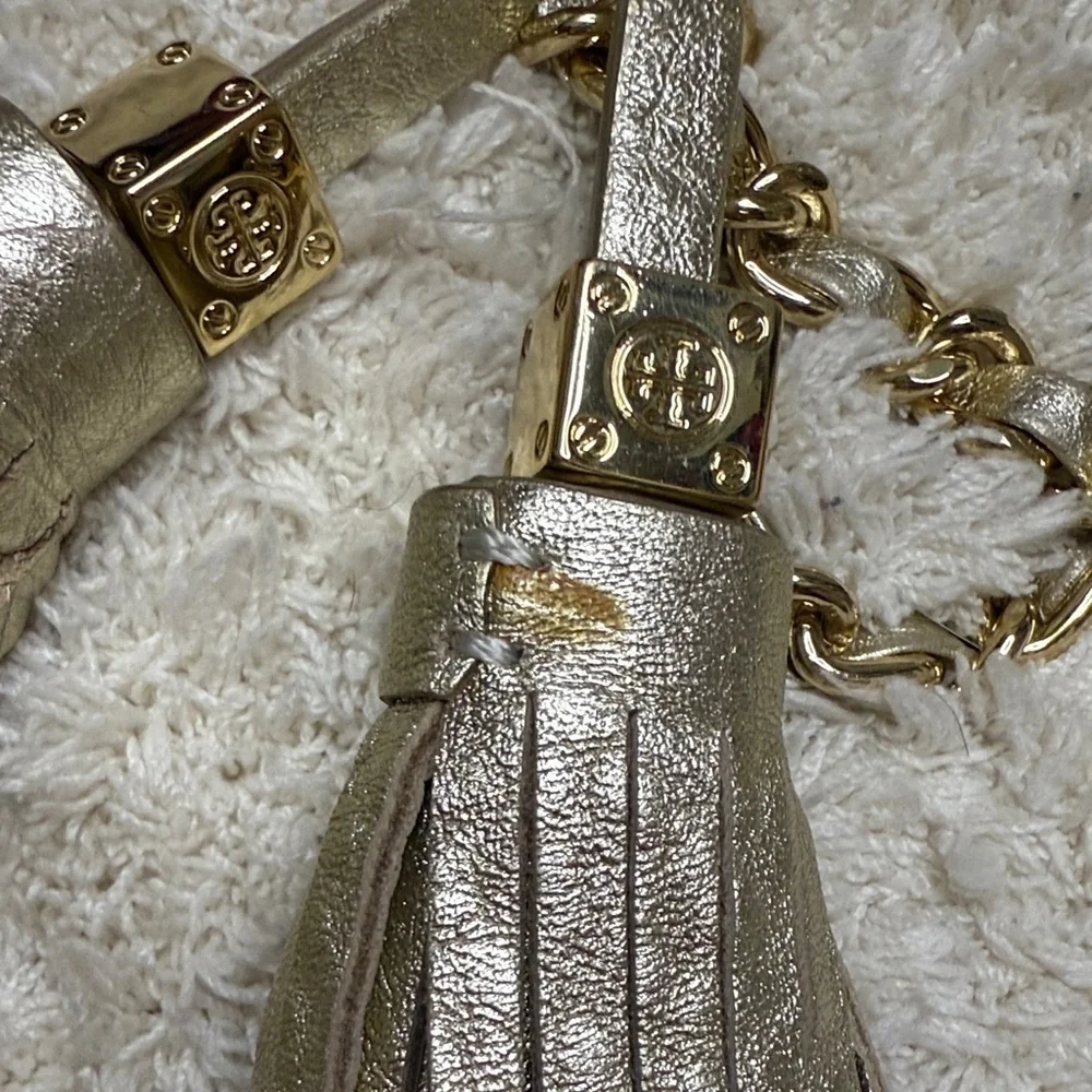 Tory Burch Metallic Gold Leather Thea Chain Crossbody